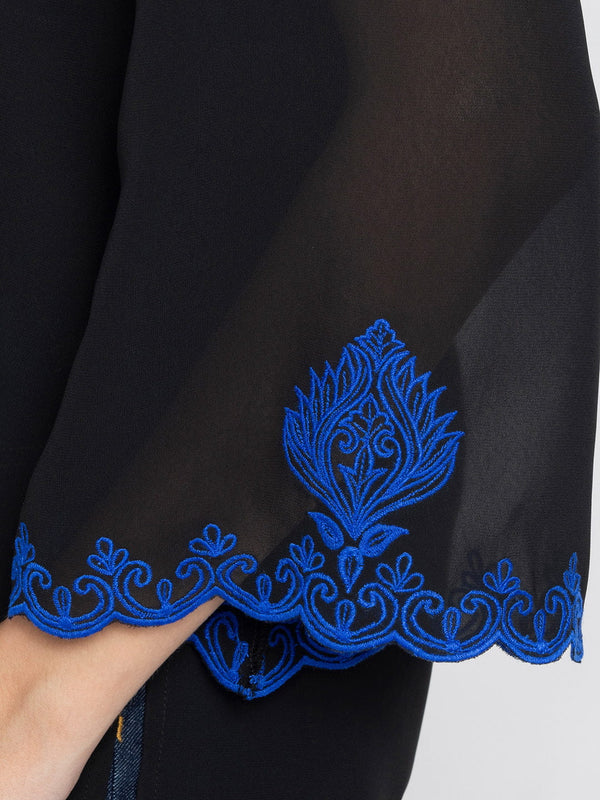 Black Scalloped Embroidered Georgette Kurti from Shaye India , Kurti for women