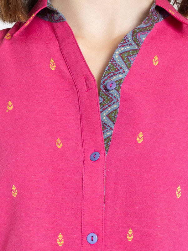 Pink Shirt Collar Ethnic Motif Kurti from Shaye India , Kurti for women