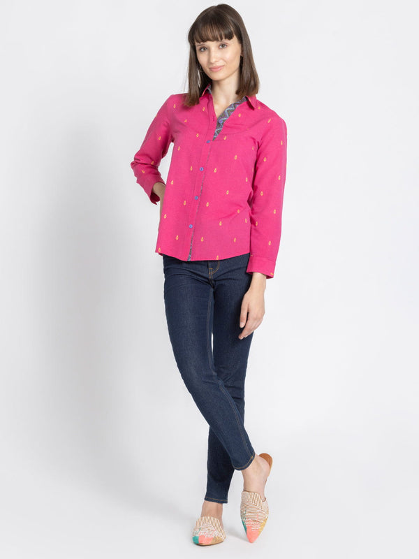 Pink Shirt Collar Ethnic Motif Kurti from Shaye India , Kurti for women