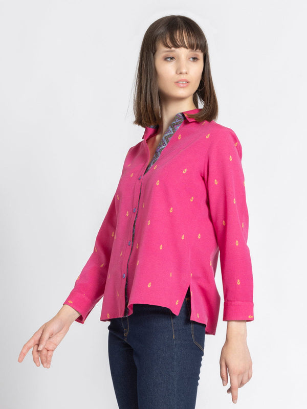 Pink Shirt Collar Ethnic Motif Kurti from Shaye India , Kurti for women