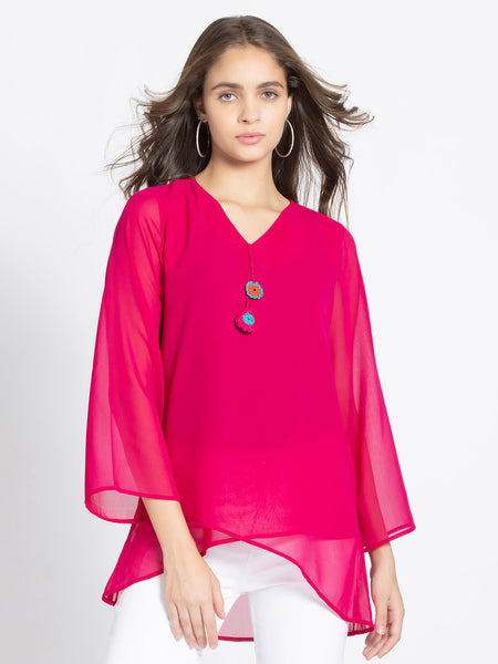 Rani Pink V Neck Overlap Kurti from Shaye India , Kurti for women