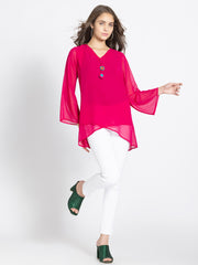 Rani Pink V Neck Overlap Kurti from Shaye India , Kurti for women