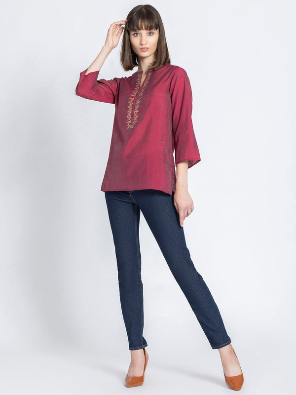 Berry Pink Gold Embroidered Kurti from Shaye India , Kurti for women