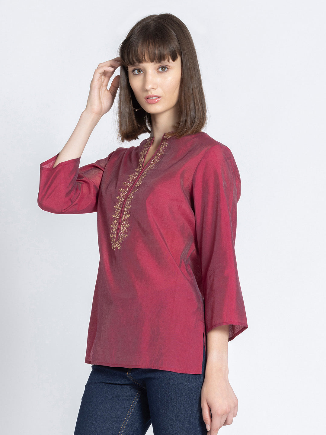 Berry Pink Gold Embroidered Kurti from Shaye India , Kurti for women