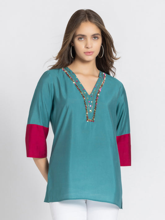 Green Sequin Work Kurti from Shaye India , Kurti for women