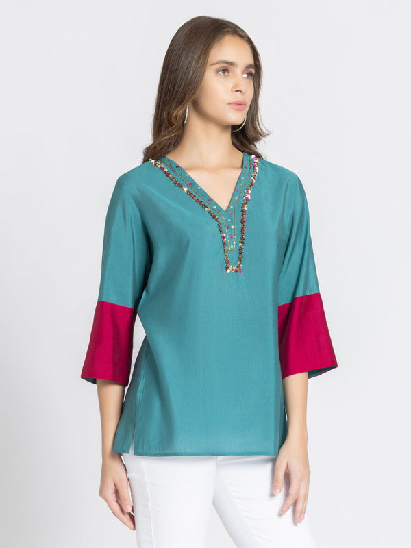 Green Sequin Work Kurti from Shaye India , Kurti for women