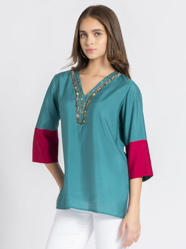 Green Sequin Work Kurti from Shaye India , Kurti for women