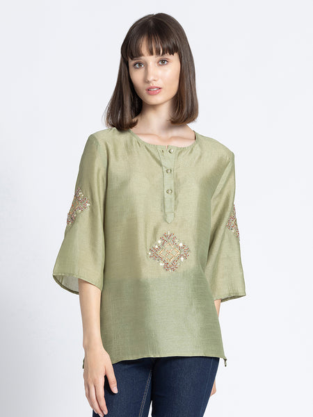 Green Sequin and Gold Embroidered Kurti from Shaye India , Kurti for women