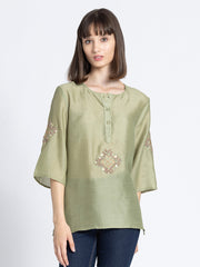 Green Sequin and Gold Embroidered Kurti from Shaye India , Kurti for women