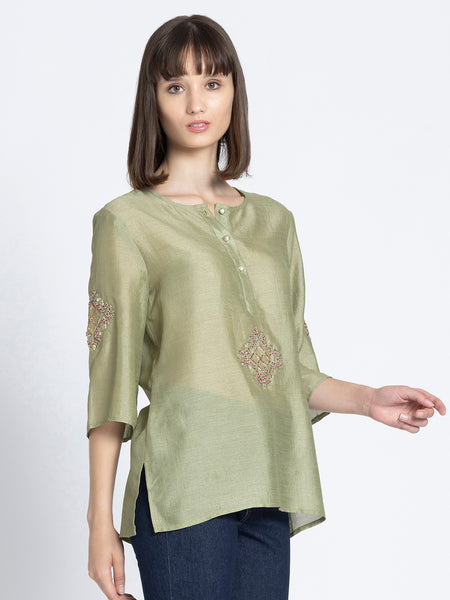 Green Sequin and Gold Embroidered Kurti from Shaye India , Kurti for women