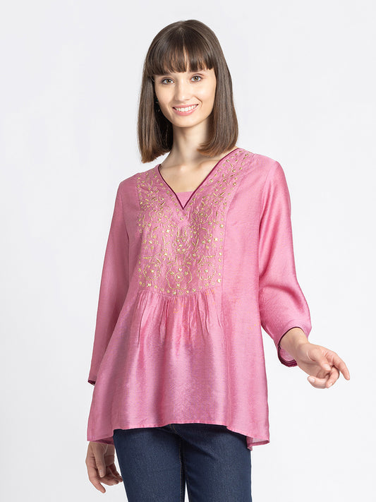 Pink Mirror Work & Gold Embroidered Kurti from Shaye India , Kurti for women