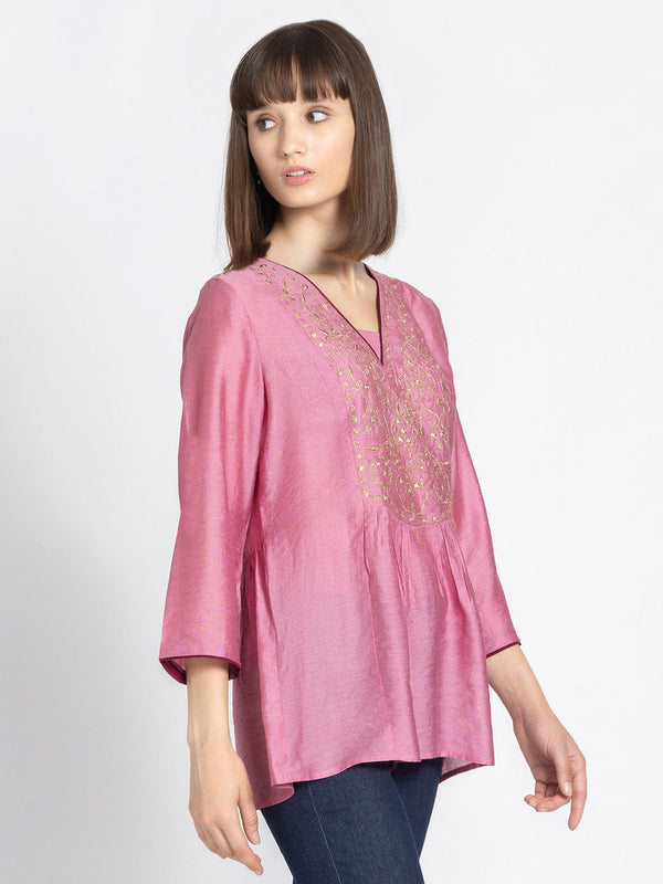 Pink Mirror Work & Gold Embroidered Kurti from Shaye India , Kurti for women