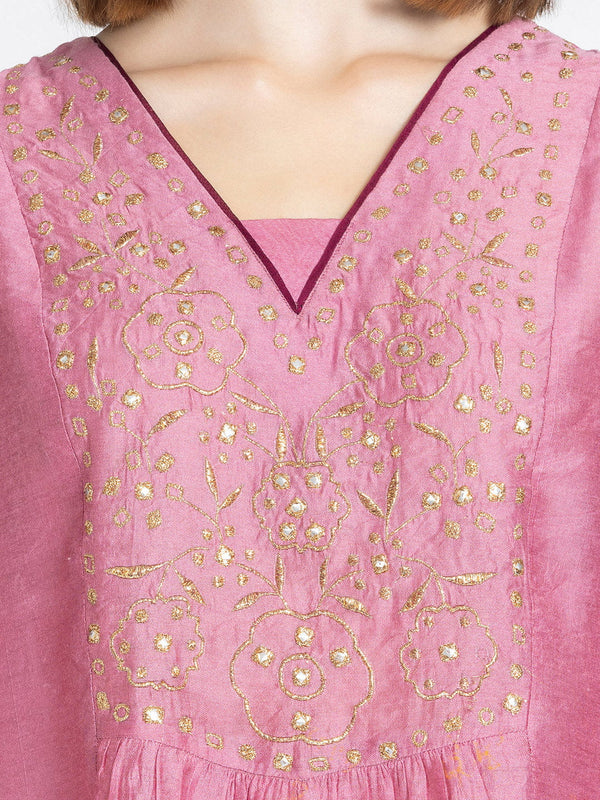 Pink Mirror Work & Gold Embroidered Kurti from Shaye India , Kurti for women