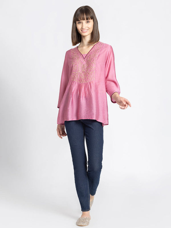 Pink Mirror Work & Gold Embroidered Kurti from Shaye India , Kurti for women