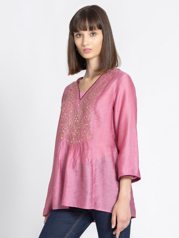 Pink Mirror Work & Gold Embroidered Kurti from Shaye India , Kurti for women