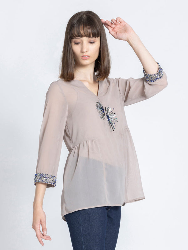 Grey Sequin Work Gathered Kurti from Shaye India , Kurti for women