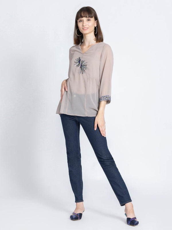 Grey Sequin Work Gathered Kurti from Shaye India , Kurti for women