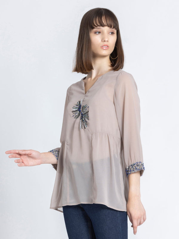 Grey Sequin Work Gathered Kurti from Shaye India , Kurti for women