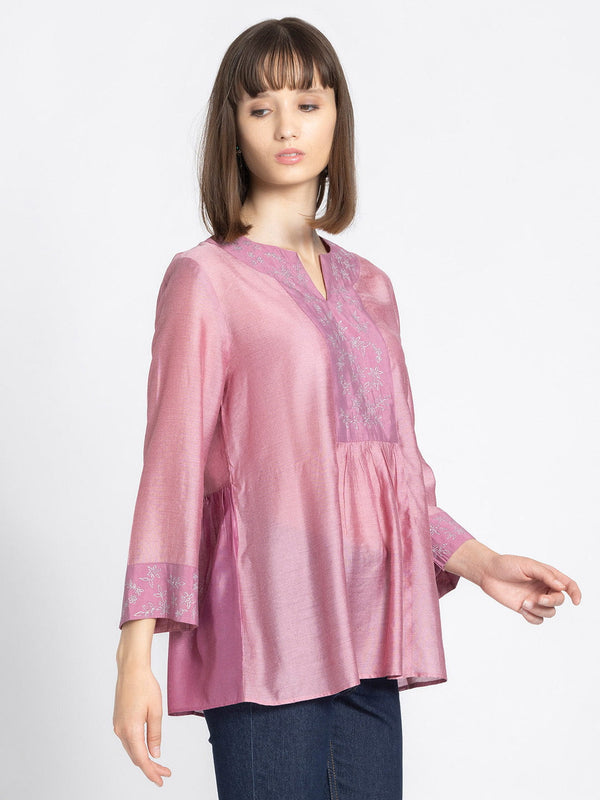 Mauve Silver Embroidered Gathered Kurti from Shaye India , Kurti for women