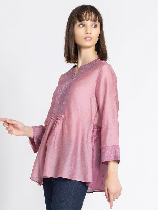 Mauve Silver Embroidered Gathered Kurti from Shaye India , Kurti for women