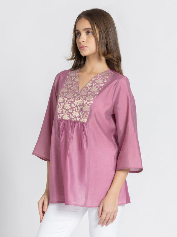 Mauve Floral Brocade Gathered Kurti from Shaye India , Kurti for women