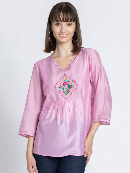 Lilac Embroidered Gathered Kurti from Shaye India , Kurti for women