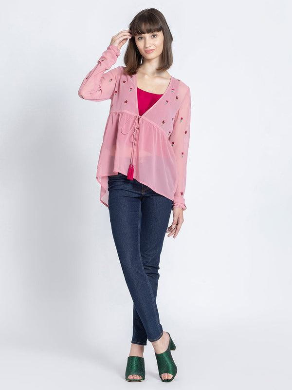 Pink Embroidered Shrug Kurti from Shaye India , Kurti for women