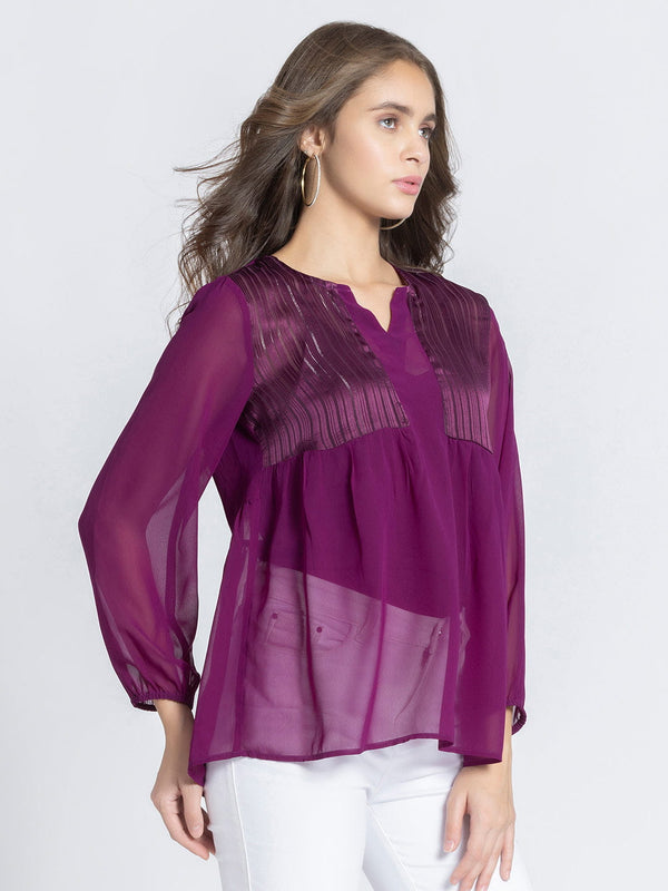 Purple Self Satin Stripe Gathered Kurti from Shaye India , Kurti for women
