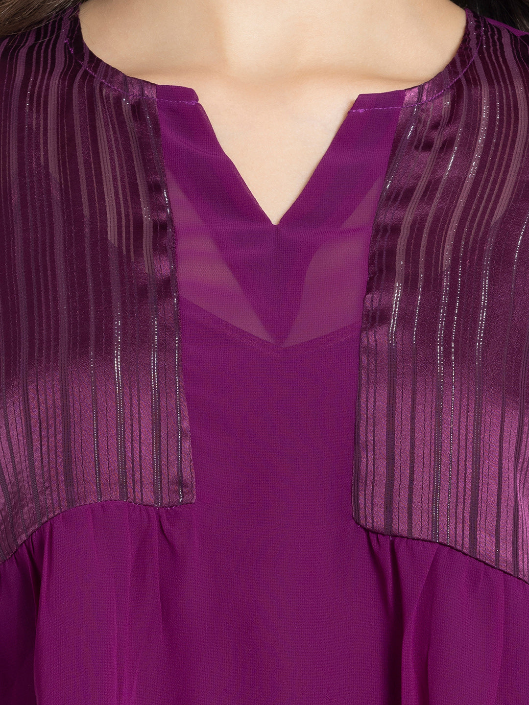 Purple Self Satin Stripe Gathered Kurti from Shaye India , Kurti for women