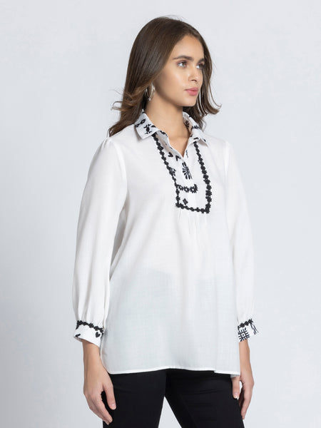 White Shirt Collar Floral Print Kurti from Shaye India , Kurti for women