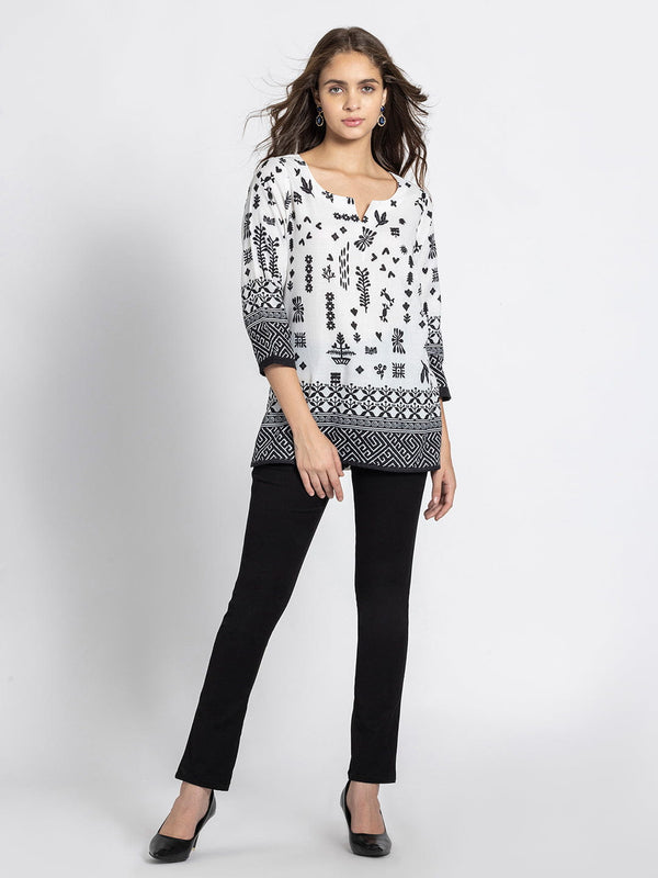 White Aztec Print Scoop Neck Kurti from Shaye India , Kurti for women