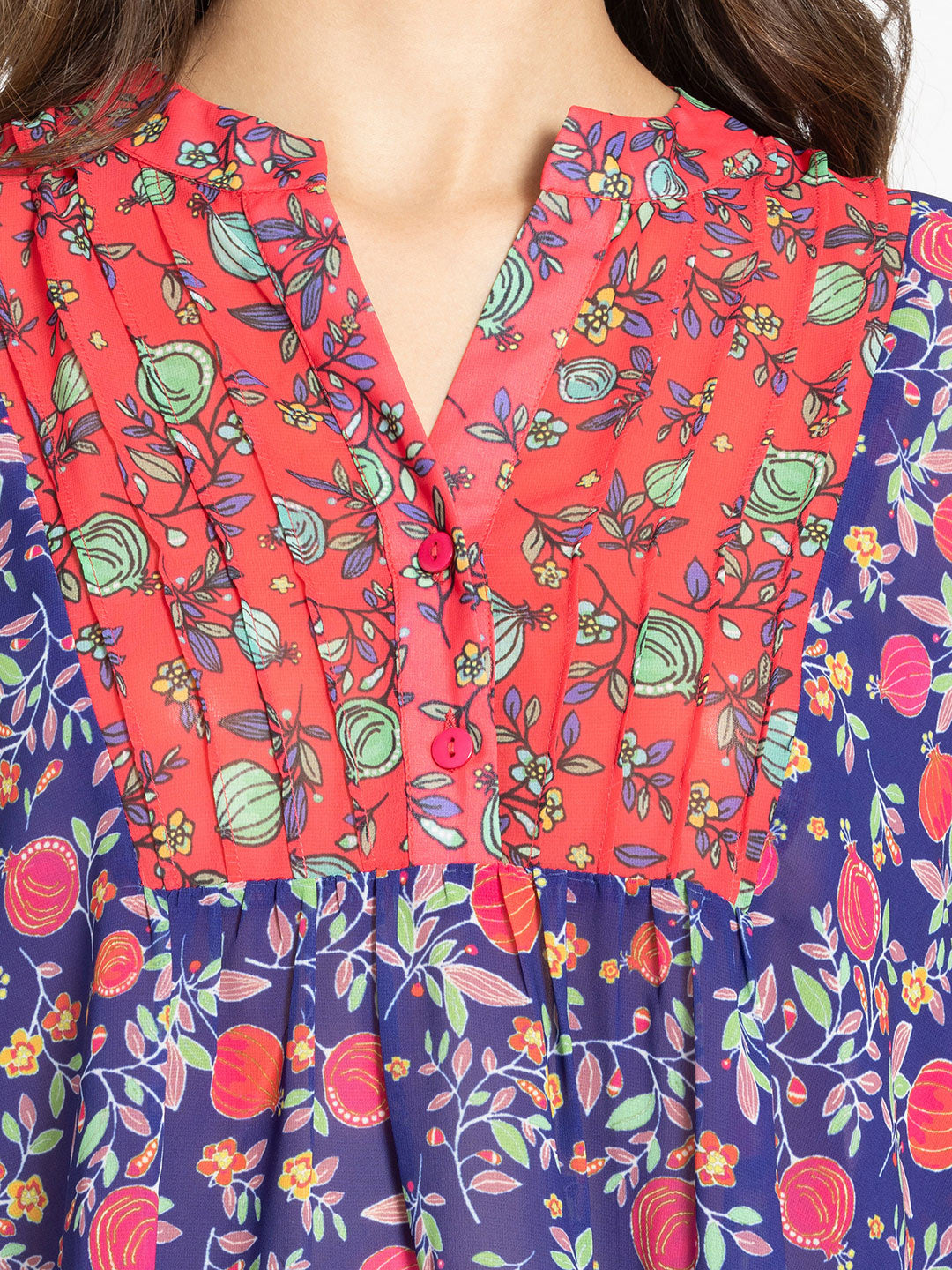 Fuchsia Poma Printed Tiered Georgette Kurti from Shaye India , Kurti for women