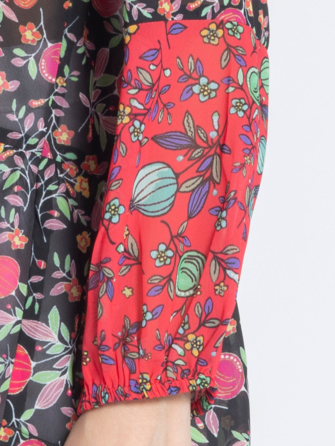 Black Poma Printed Tiered Georgette Kurti from Shaye India , Kurti for women