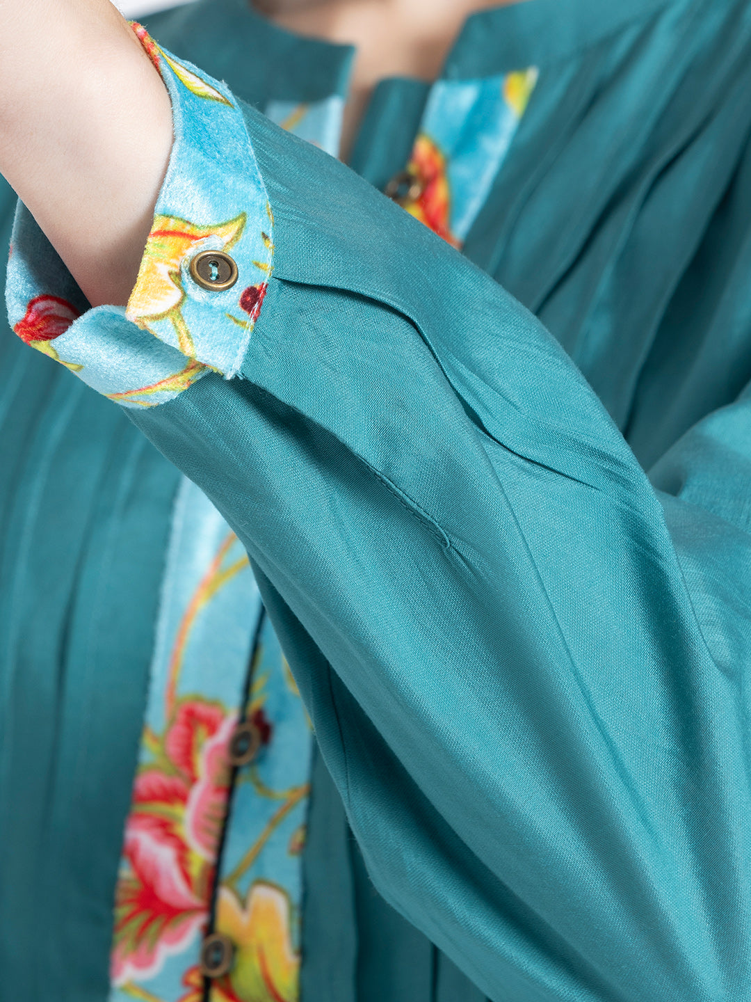 Green Pin-Tucks Straight Silky Kurti from Shaye India , Kurti for women