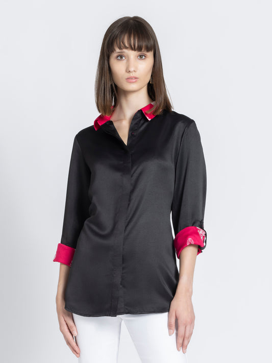 Black Front Open Oversized Shirt from Shaye India , Shirts for women