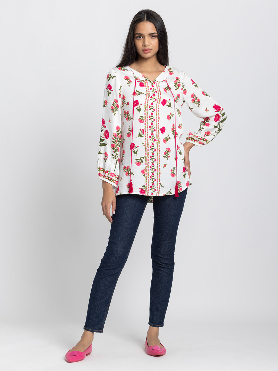 White Floral Tunic from Shaye India , Tunic for women