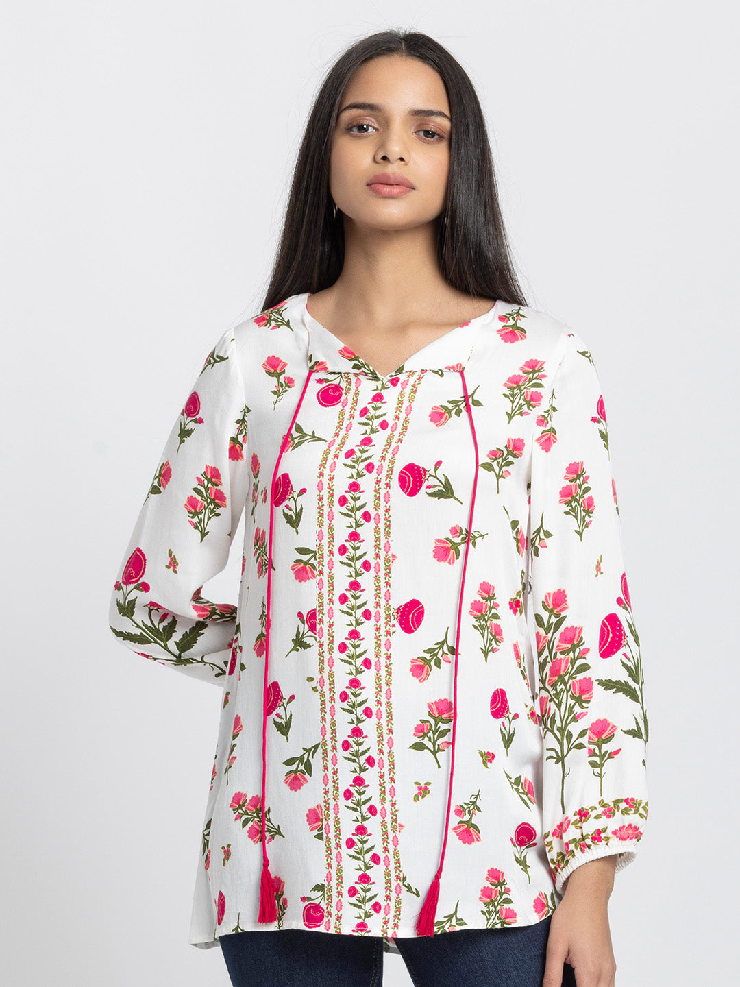 White Floral Tunic from Shaye India , Tunic for women