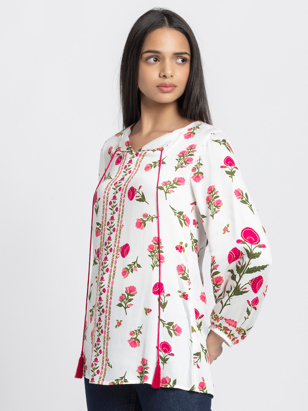 White Floral Tunic from Shaye India , Tunic for women
