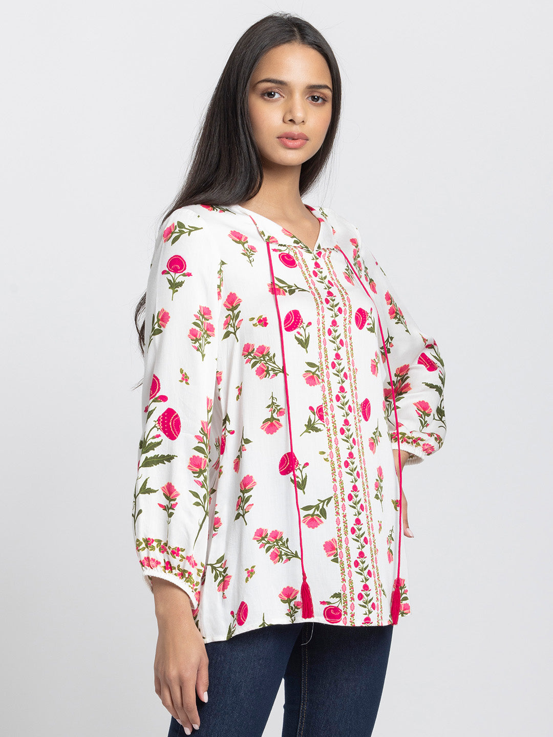 White Floral Tunic from Shaye India , Tunic for women