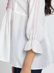 White Kantha Stitch Detailing Empire Waist Kurti from Shaye India , Kurti for women