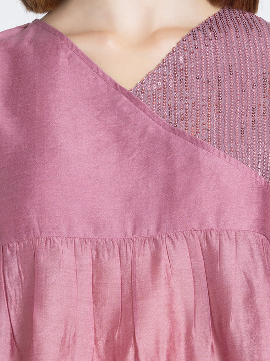 Mauve Pink Sequin Angrakha Kurti from Shaye India , Kurti for women
