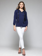 Indigo Sequin Shirt Collar Straight Kurti