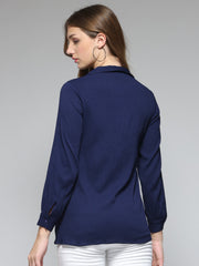 Indigo Sequin Shirt Collar Straight Kurti