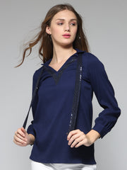 Indigo Sequin Shirt Collar Straight Kurti