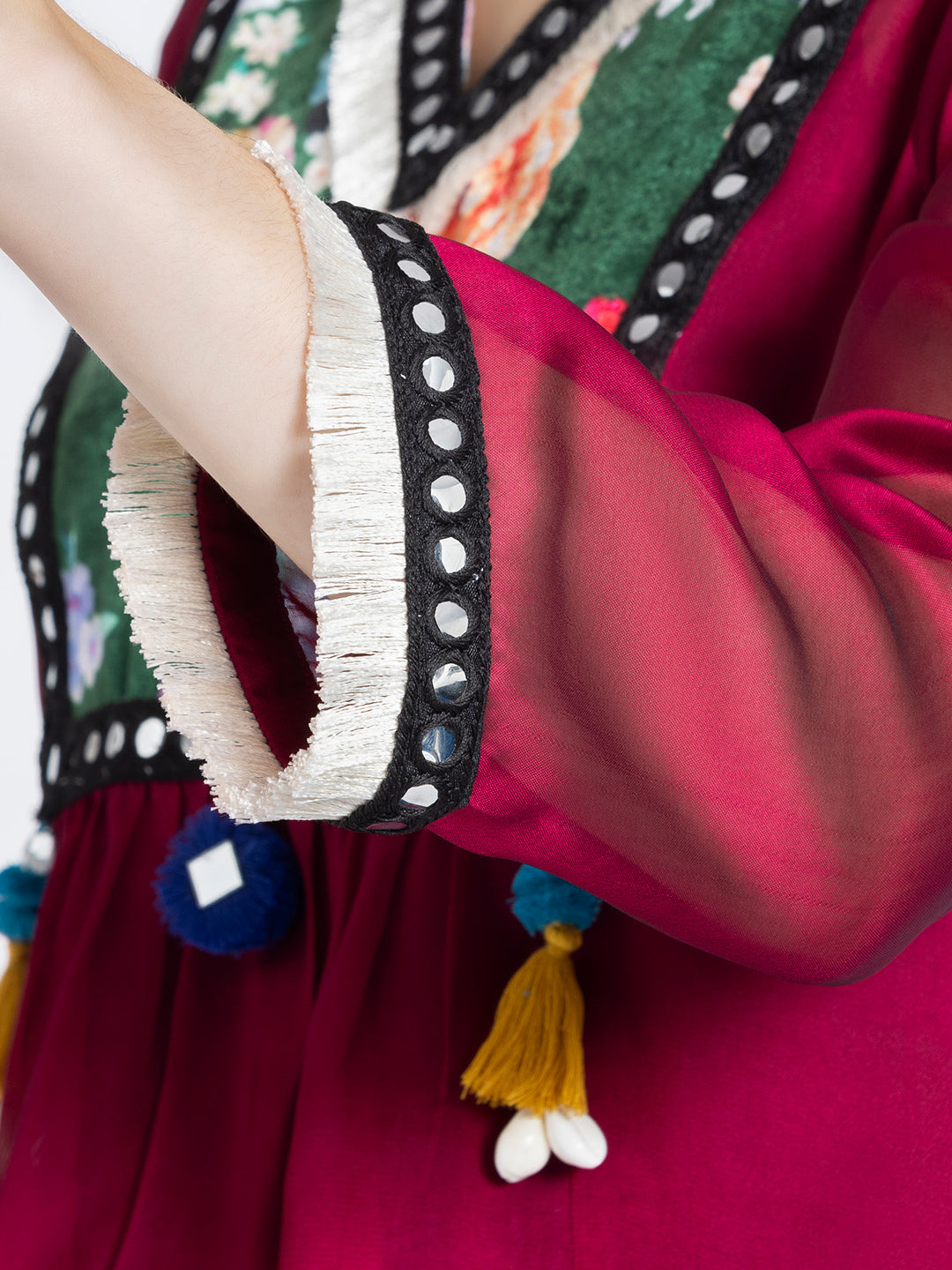 Rani Pink Mirror Work Tasseled Kurti from Shaye India , Kurti for women