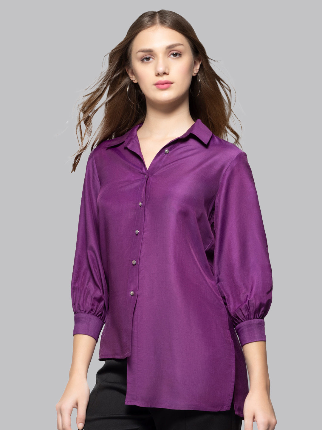 Purple Mirror Work High-Low Shirt Kurti from Shaye India , kurti for women