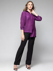 Purple Mirror Work High-Low Shirt Kurti