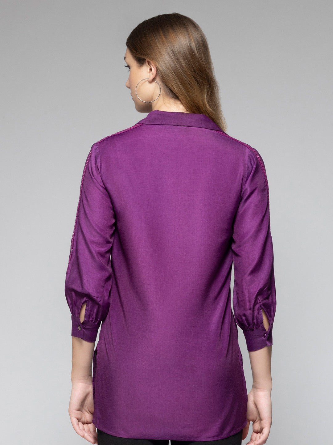 Purple Mirror Work High-Low Shirt Kurti from Shaye India , kurti for women