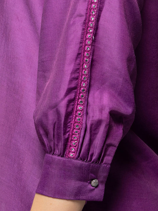 Purple Mirror Work High-Low Shirt Kurti