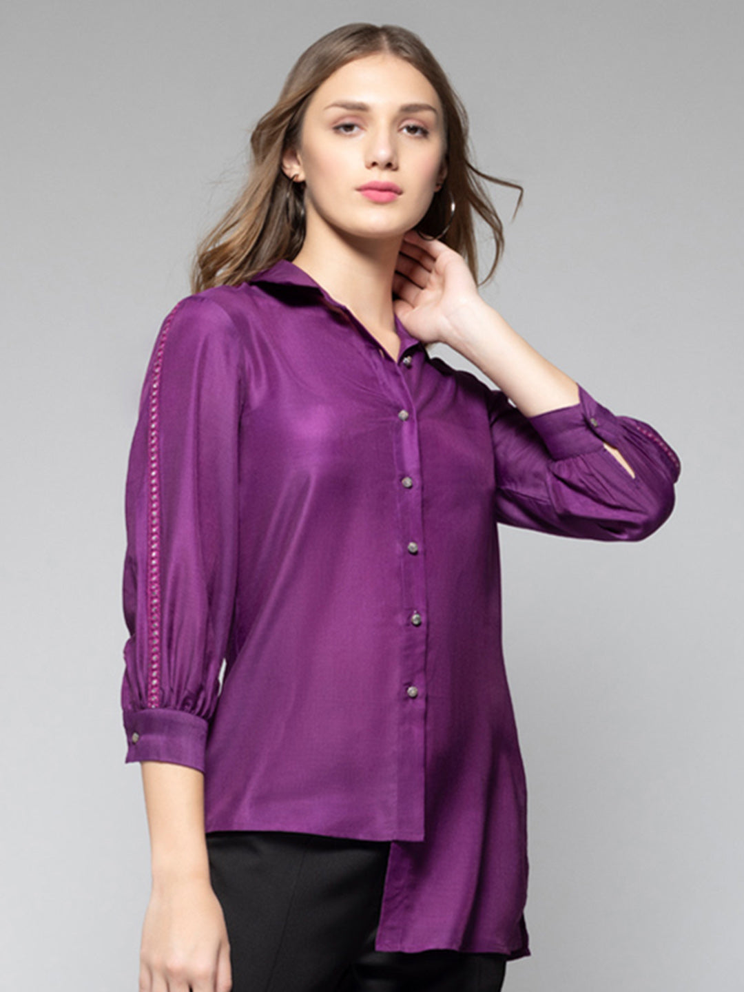 Purple Mirror Work High-Low Shirt Kurti from Shaye India , kurti for women